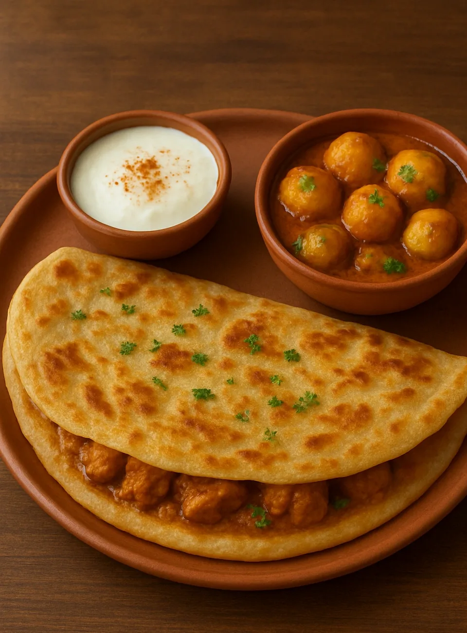 Chicken Mughlai Paratha With Aloo Dum Chicken Mughlai Paratha With Aloo Dum